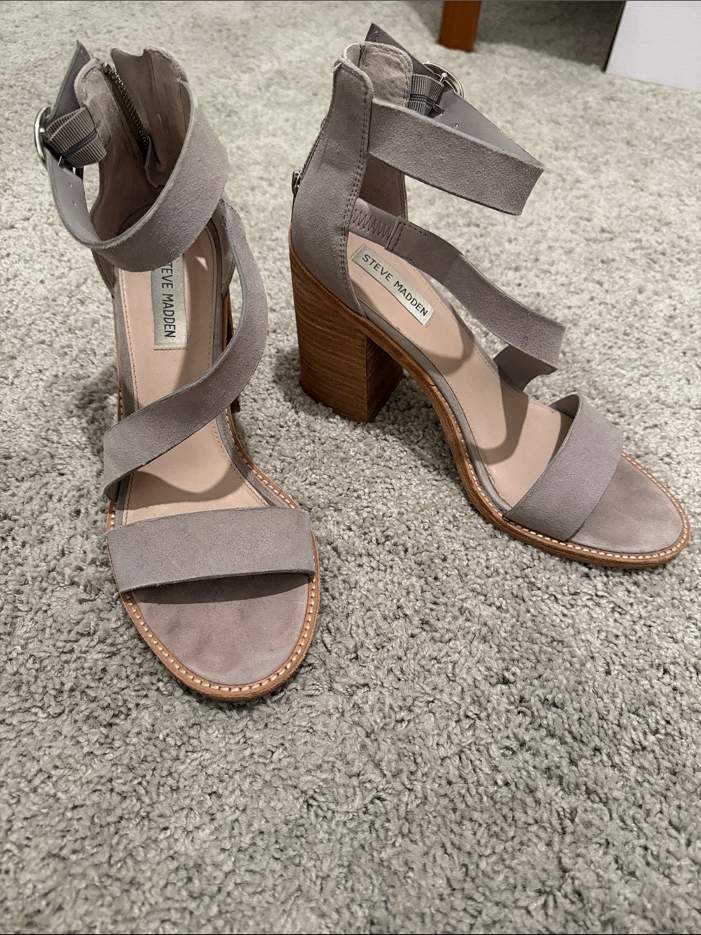 Steve Madden Taupe Suede Strappy Block Heel Sandals